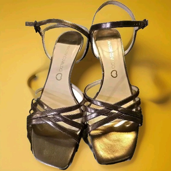 Shoes - Martini Osvaldo Shoes Womens 37 Bronze Metallic Strappy Slingback Heels Italy‎